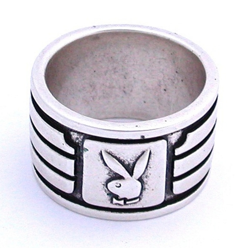 Mens Playboy Ring Wide Band Silver Plated 9 10 11 - Picture 6 of 6